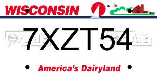 7XZT54 Wisconsin License Plate