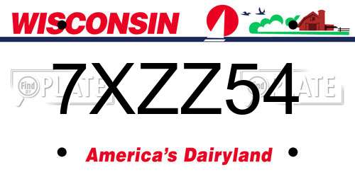 7XZZ54 Wisconsin License Plate