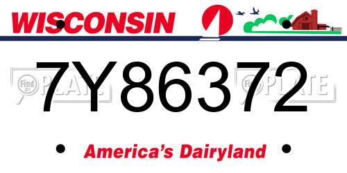 7Y86372 Wisconsin License Plate