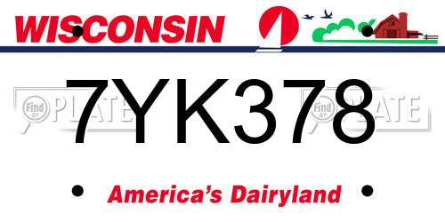 7YK378 Wisconsin License Plate