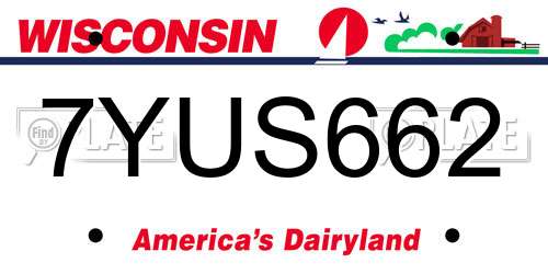 7YUS662 Wisconsin License Plate