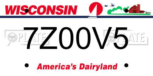 7Z00V5 Wisconsin License Plate