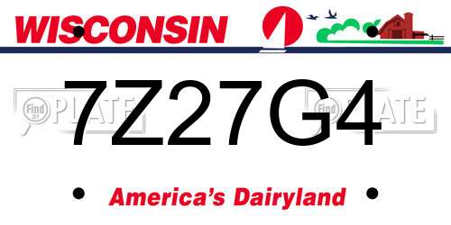 7Z27G4 Wisconsin License Plate