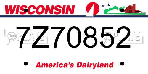 7Z70852 Wisconsin License Plate