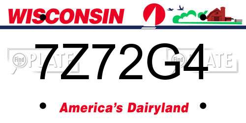 7Z72G4 Wisconsin License Plate