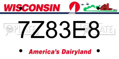 7Z83E8 Wisconsin License Plate