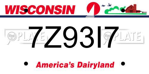 7Z93I7 Wisconsin License Plate