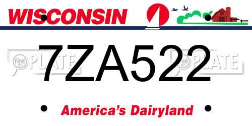 7ZA522 Wisconsin License Plate