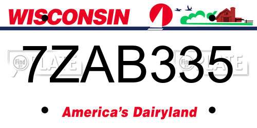7ZAB335 Wisconsin License Plate