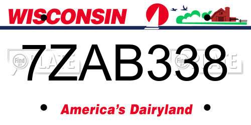 7ZAB338 Wisconsin License Plate