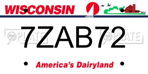 7ZAB72 Wisconsin License Plate