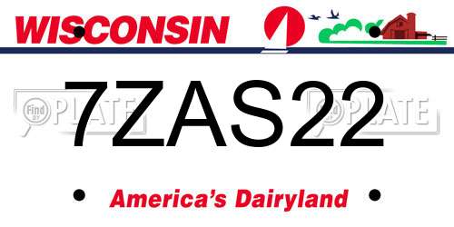 7ZAS22 Wisconsin License Plate