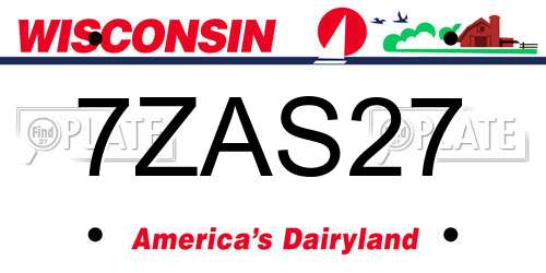 7ZAS27 Wisconsin License Plate