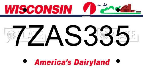7ZAS335 Wisconsin License Plate