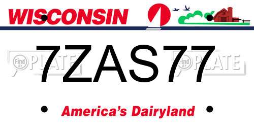 7ZAS77 Wisconsin License Plate
