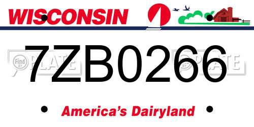 7ZB0266 Wisconsin License Plate