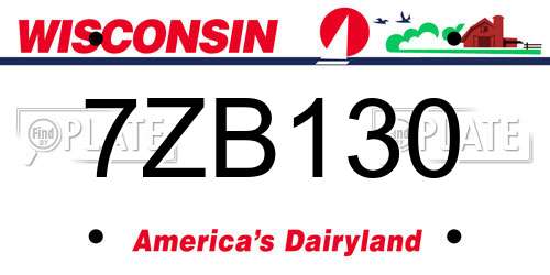 7ZB130 Wisconsin License Plate