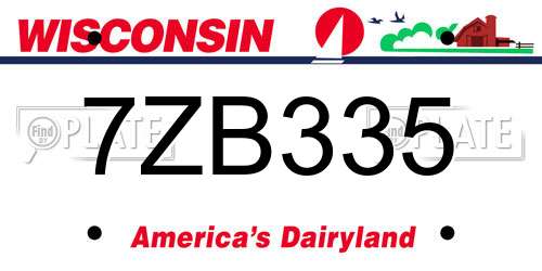 7ZB335 Wisconsin License Plate