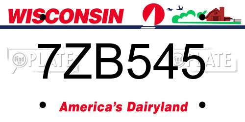 7ZB545 Wisconsin License Plate