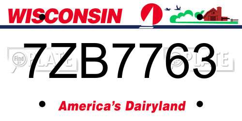 7ZB7763 Wisconsin License Plate