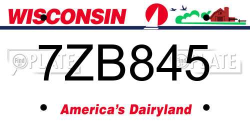 7ZB845 Wisconsin License Plate