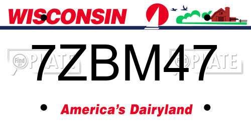 7ZBM47 Wisconsin License Plate