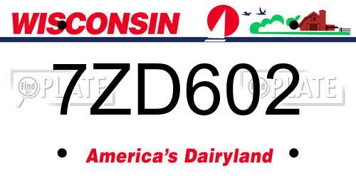 7ZD602 Wisconsin License Plate