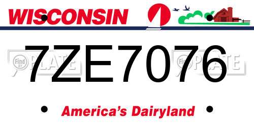 7ZE7076 Wisconsin License Plate