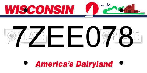 7ZEE078 Wisconsin License Plate