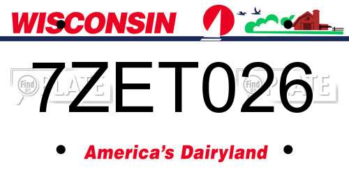7ZET026 Wisconsin License Plate