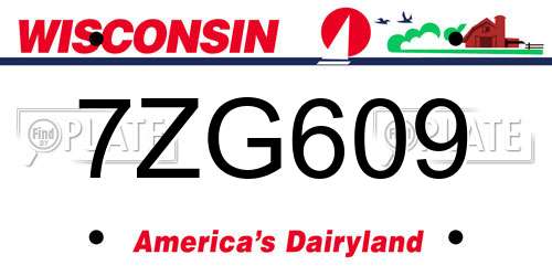 7ZG609 Wisconsin License Plate