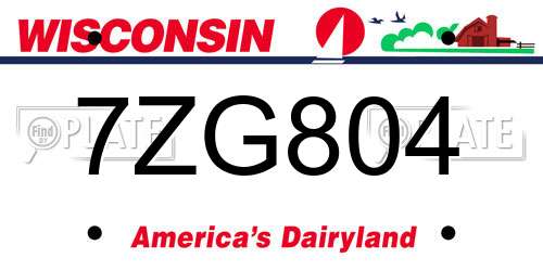 7ZG804 Wisconsin License Plate