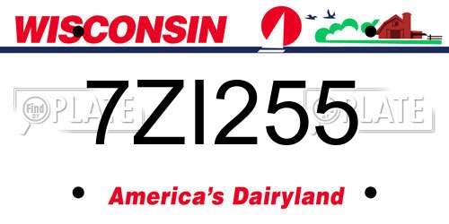 7ZI255 Wisconsin License Plate
