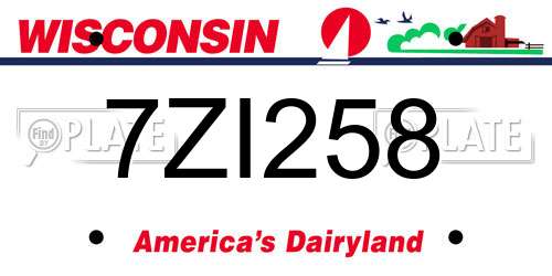 7ZI258 Wisconsin License Plate