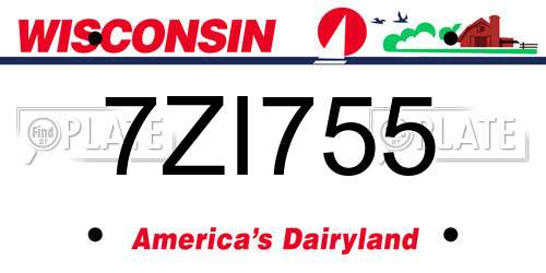 7ZI755 Wisconsin License Plate
