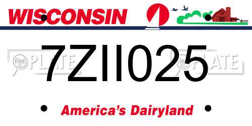 7ZII025 Wisconsin License Plate