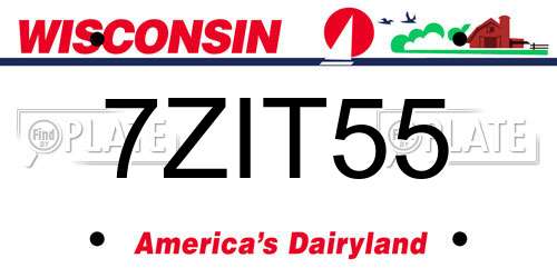 7ZIT55 Wisconsin License Plate