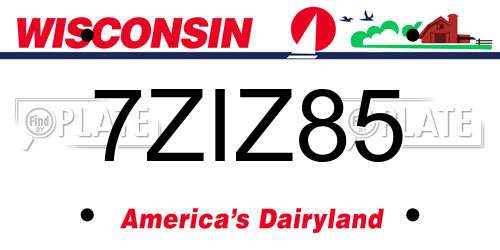 7ZIZ85 Wisconsin License Plate