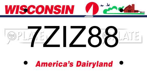 7ZIZ88 Wisconsin License Plate