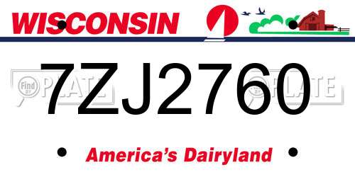 7ZJ2760 Wisconsin License Plate