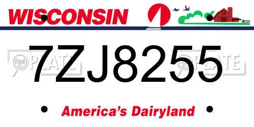7ZJ8255 Wisconsin License Plate