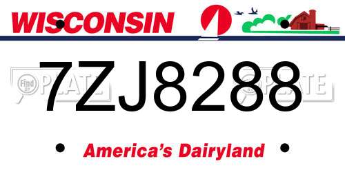 7ZJ8288 Wisconsin License Plate