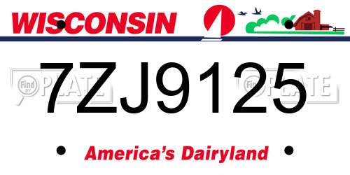 7ZJ9125 Wisconsin License Plate