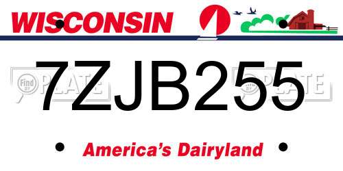 7ZJB255 Wisconsin License Plate