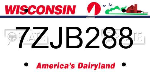 7ZJB288 Wisconsin License Plate