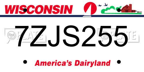 7ZJS255 Wisconsin License Plate