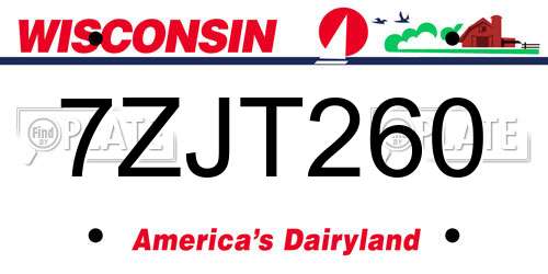 7ZJT260 Wisconsin License Plate