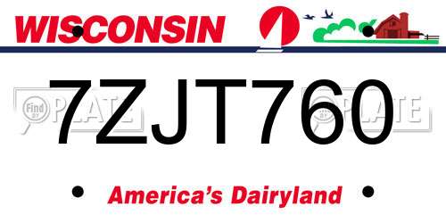 7ZJT760 Wisconsin License Plate