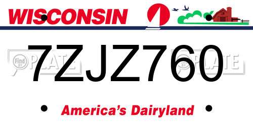 7ZJZ760 Wisconsin License Plate