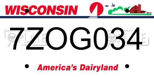 7ZOG034 Wisconsin License Plate